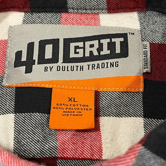 Duluth Trading 40 Grit Red Black Buffalo Plaid Flannel Shirt Mens XL Long Sleeve - Picture 2 of 5